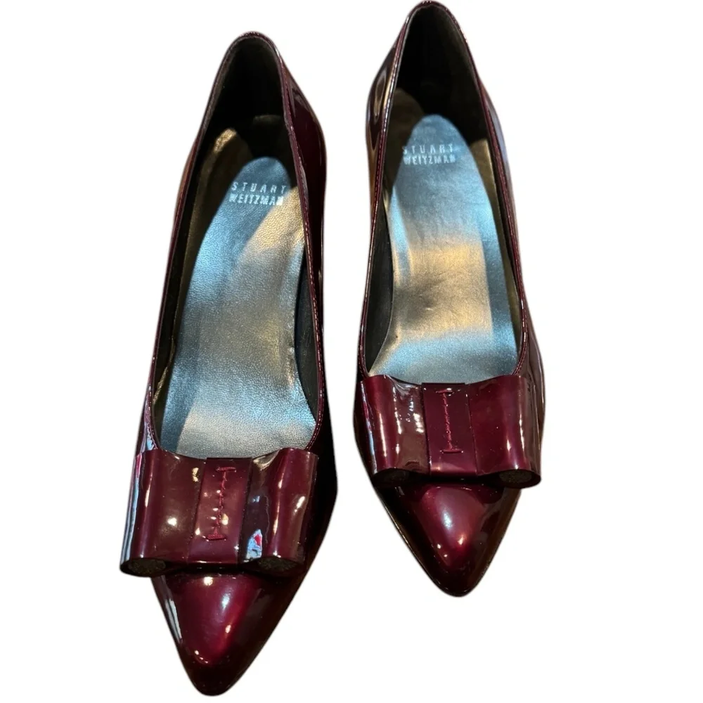 Womens, Stuart Weitzman Kitten Pump. Size: 8 1/2, Color: Rosewood (Burgundy) - Picture 2 of 8